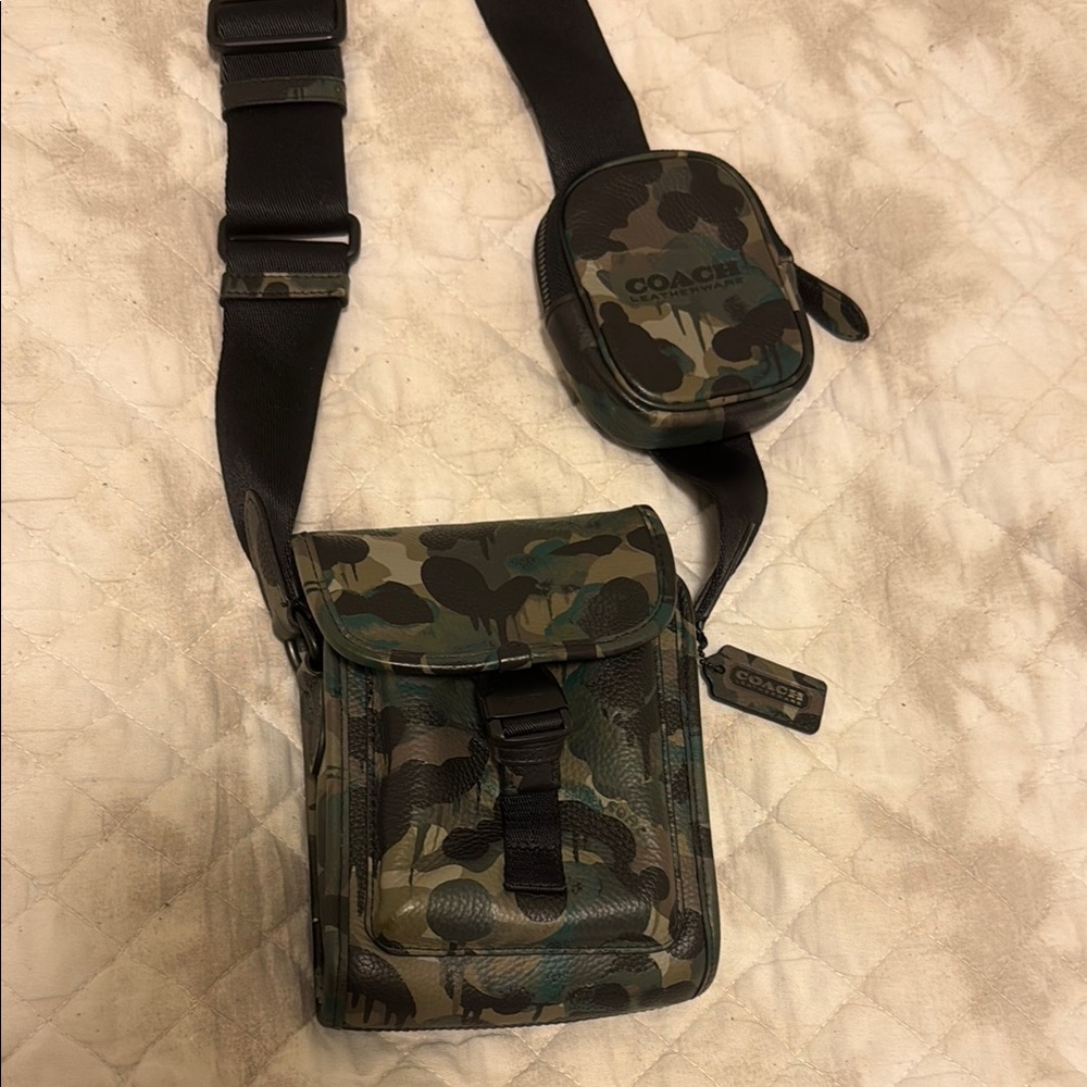 Coach Green and Black Belt Bag and Wallet Set